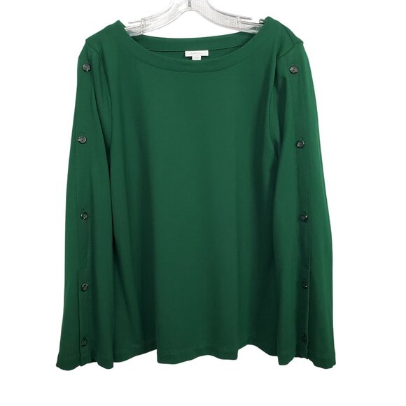 J Jill Size L Top Ponte Knit Button Accent Sleeves Long Sleeve Pullover Blouse - Picture 2 of 12